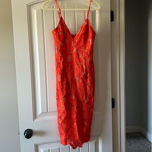 Lulus Red orange lace dress